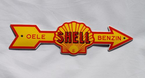 SHELL Oele Benzin - Pfeil Emailschild - Türschild enamel shield