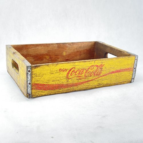 Coca Cola Getränkekiste gelb alte Holzkiste 60er Jahre
