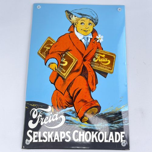 Freia Selskaps Chokolade Emaille Schild Werbeklassiker 30x20 cm
