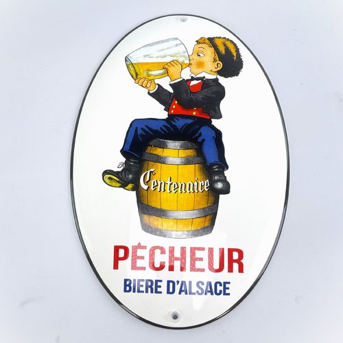 Pécheur Biére D`Alsace Emailleschild OVAL Klassiker 30x20 cm